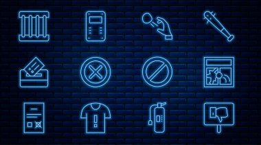 Protesto hattı, kırık pencere, Hooligan atış taşları, X Mark, Cross Circle, oy sandığı, hapishane, yasaklama ve polis saldırı kalkanı ikonu. Vektör