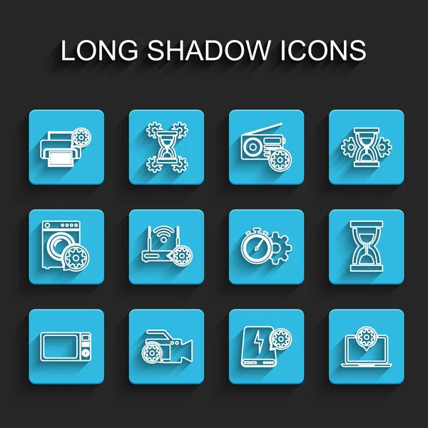 設定ライン電子レンジ ビデオカメラの設定 プリンタ パワーバンク ラップトップ ルーターとWi 砂と時間管理アイコンと古い砂時計 ベクトル — ストックベクタ