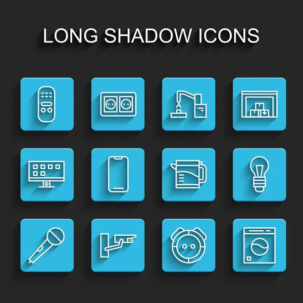 Ställ Linje Mikrofon Säkerhetskamera Fjärrkontroll Robotdammsugare Bricka Smartphone Glödlampa Och — Stock vektor