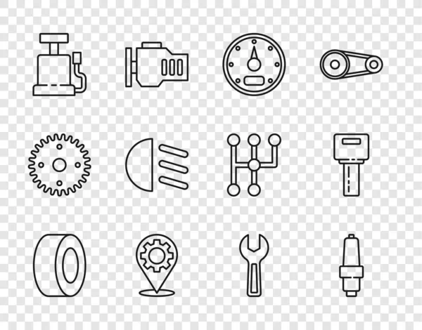 Set Linea Pneumatico Auto Candela Tachimetro Servizio Pompa Aria Fascio — Vettoriale Stock