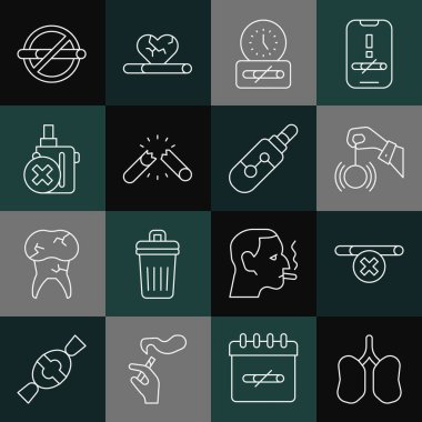 Ciğerler, sigara yok, Hipnoz yok, zaman, kırık sigara, elektronik ve elektronik ikon. Vektör