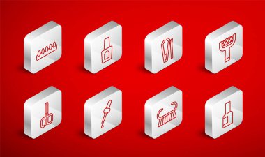 Tırnak cilası şişesi, tırnak makası, dosya, pedikür fırçası ya da öğütücü, sahte tırnaklar, yağ ve makas ikonlu Pipette. Vektör