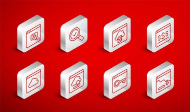 Satır Finansal büyüme azalması, Bulut teknolojisi veri transferi, çevrimiçi alışveriş, sitenizi güvene alın HTTPS, SSL, Yeni Sohbet mesajları bildirimi ve simge. Vektör