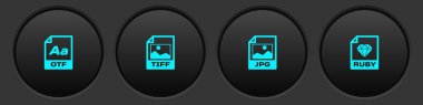 OTF dosya belgesi, TIFF, JPG ve Ruby simgesini ayarla. Vektör.