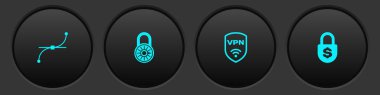 Bezier eğrisi, güvenli kilit tekerleği, VPN kablosuz kalkan ve para simgesini ayarla. Vektör.