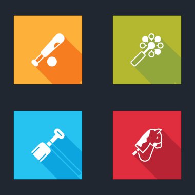 Beyzbol sopasını topla, oyuncak bebeklerle, kürekle ve oyuncak at ikonuyla ayarla. Vektör