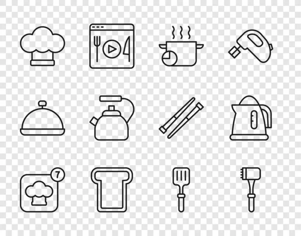 Встановіть Шапку Шеф Кухаря Кухонний Молоток Кухонний Горщик Хлібний Тост — стоковий вектор