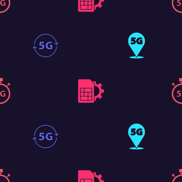 Set Locatie Netwerk Sim Kaart Instelling Digitale Snelheidsmeter Naadloos Patroon — Stockvector