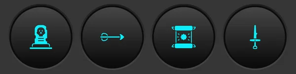 Set Grave Com Lápide Seta Decreto Pergaminho Pergaminho Ícone Adaga — Vetor de Stock