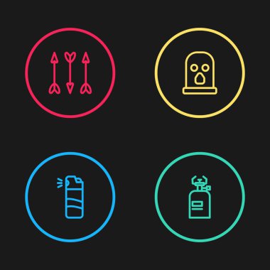 Biber gazı, gaz ocağı, kar maskesi ve Hippi okları ikonu. Vektör