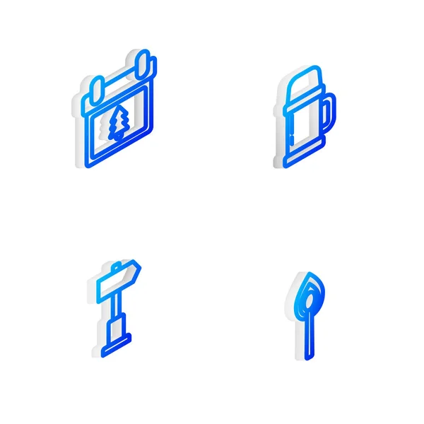 Isometric Line Thermos 컨테이너 Calendar Tree Road Traffic Signpost Burning — 스톡 벡터