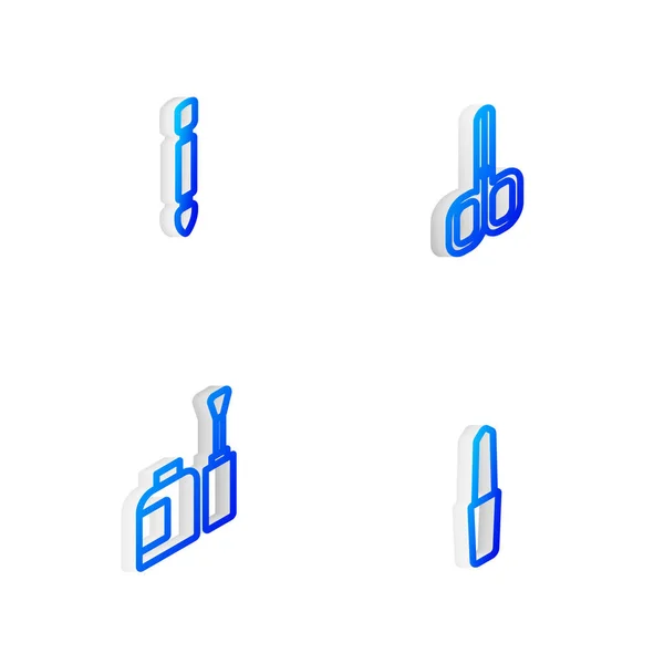 Set Isometrische Lijn Nagelschaar Nagelriemen Fles Nagellak Bestand Pictogram Vector — Stockvector