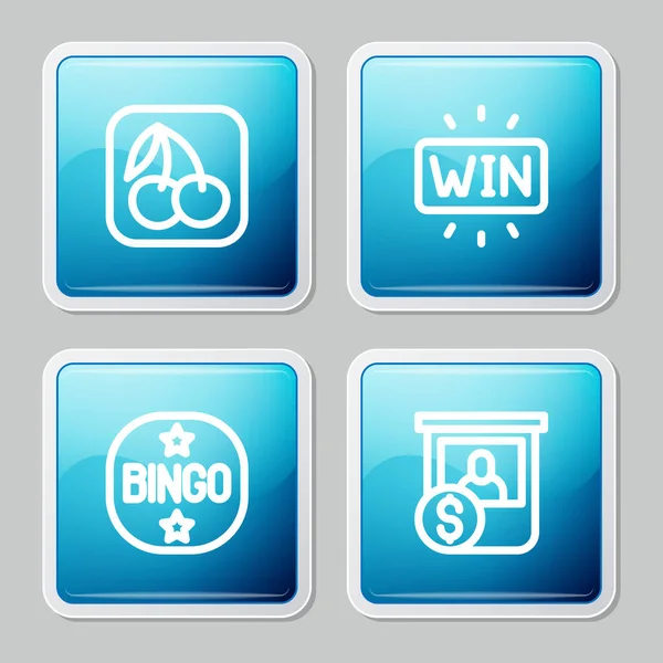 Set Line Slot Machine Cherry Casino Win Bingo Chips Exchange — Stock Vector
