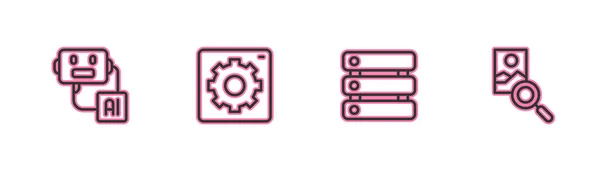 Set Line Roboter Mit Künstlicher Intelligenz Server Daten Computer Api — Stockvektor
