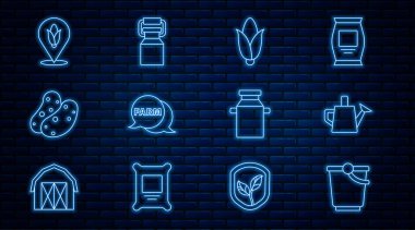 Kova Sulama Konservesi Konuşma balonunu süt ve ikon için Patates Konumu Mısır Konteynırıyla ayarla. Vektör.