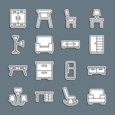 Koltuk Koltuğu Çekmecesi Gardırop Koltuğu Lambası ve ikonu ayarlayın. Vektör.