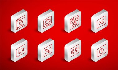 Satır Kaydı Online video kaydedici düzenleyici Arrow 'u ayarla. Altyazıları karıştır ve simgeyi oynat. Vektör.