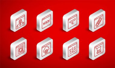 Satır Çevrimiçi alışverişini ekrandan ayarla. Arama motoru Sunucusu Veri Bulutu teknoloji aktarımı ve simgesi. Vektör.