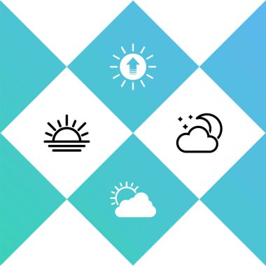 Gün batımı, bulut havası ve ay yıldızlı bulut ikonu. Vektör.