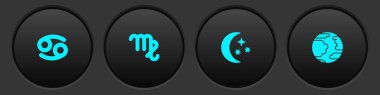 Kanser burcunu, Başak burcunu, Ay 'ı ve yıldızları ve Merkür ikonunu ayarla. Vektör.