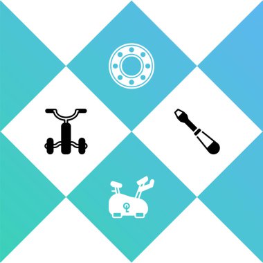 Çocuklar için bisiklet, sabit bisiklet, bilye ve tornavida ikonu. Vektör.