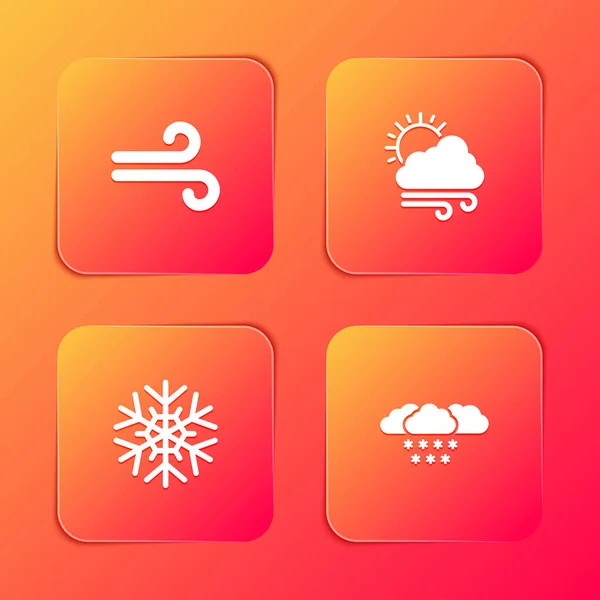 Set Wind Winderig Weer Sneeuwvlok Wolk Met Sneeuw Pictogram Vector — Stockvector