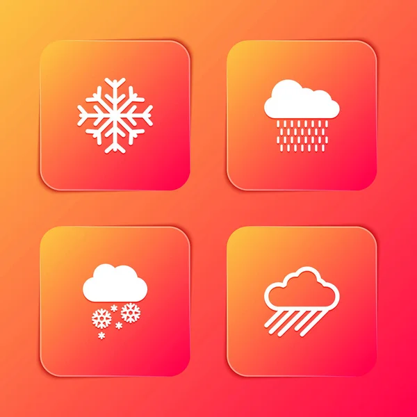 Set Snowflake Cloud Rain Snow Icon Vector — Stock Vector