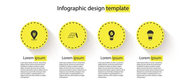 Set Stecker Solarmodul Glühbirne Mit Blatt Und Led Licht Geschäftsinfografische — Stockvektor