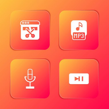 Video kaydedici ya da düzenleyici, MP3 dosyası, Mikrofon ve Duraklat düğmesi simgesini ayarla. Vektör