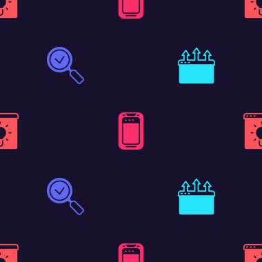 Tarayıcı penceresini, işaretli büyüteci, cep telefonunu ve kusursuz desenli büyüteçleri ayarla. Vektör