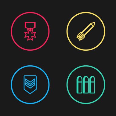 Sıra Chevron, Bullet, Rocket ve Askeri Ödül ikonu. Vektör.
