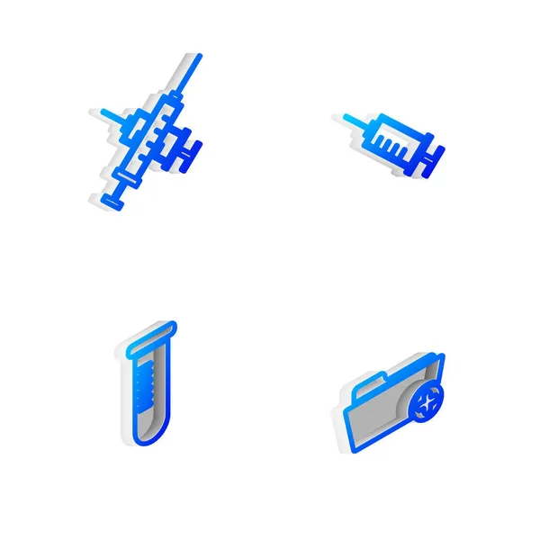 Isometric Line Şırıngasını Çapraz Şırıngayı Test Tüpünü Veya Şişeyi Sağlık — Stok Vektör