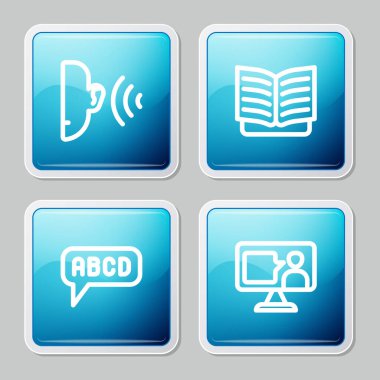 Satır Ear dinleme ses sinyali, Açık kitap, Alfabe ve Yabancı Dil çalışma simgesi. Vektör