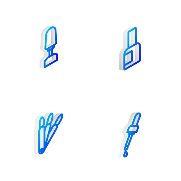 Набор Изометрической Линии Бутылка Лака Ногтей Фрезерный Резак Маникюра Ложные — стоковый вектор