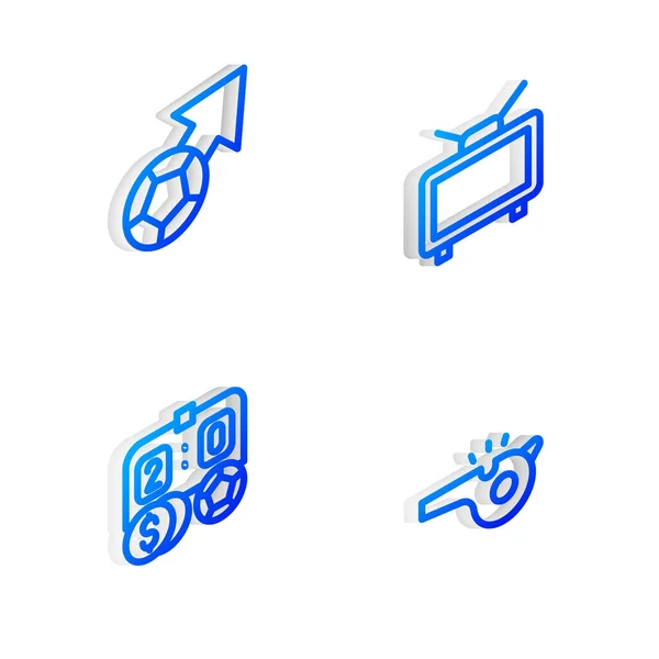 Ustaw Isometric Line Mecz Piłki Nożnej Telewizji Piłka Nożna Zakłady — Wektor stockowy