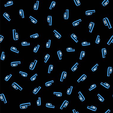 Şerit mezurası simgesi siyah arkaplanda izole edilmiş. Ölçüm bandı. Vektör