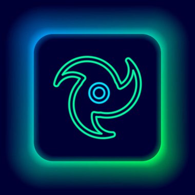 Parlayan neon hattı Tornado simgesi siyah arkaplanda izole edildi. Kasırga, kasırga, fırtına bacası, kasırga ya da hortum ikonu. Renkli taslak konsepti. Vektör