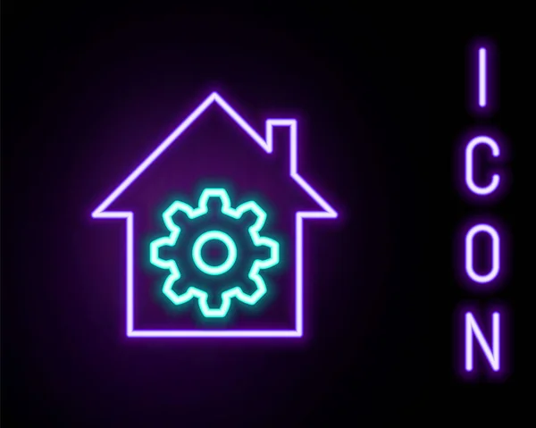 Leuchtende Neon Linie Smart Home Einstellungen Symbol Isoliert Auf Schwarzem — Stockvektor