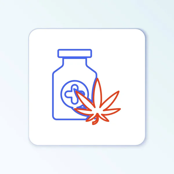 Line Medical Bottle Marijuana Cannabis Leaf Icon Isolated White Background — Stock Vector