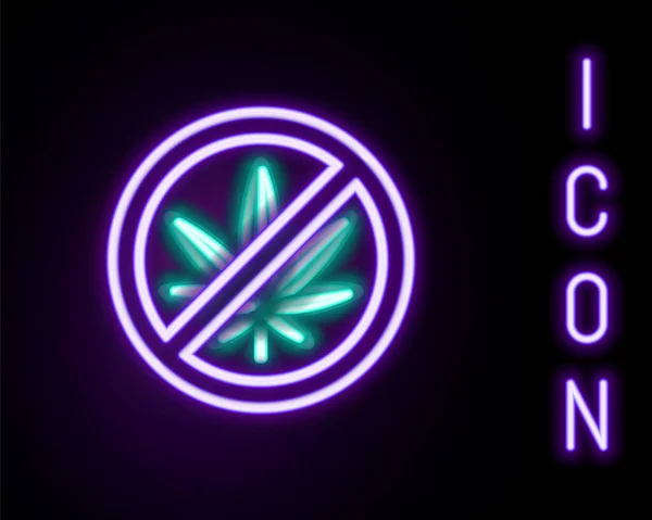 Świecąca Neonowa Linia Zatrzymaj Marihuanę Lub Ikonę Liści Marihuany Czarnym — Wektor stockowy