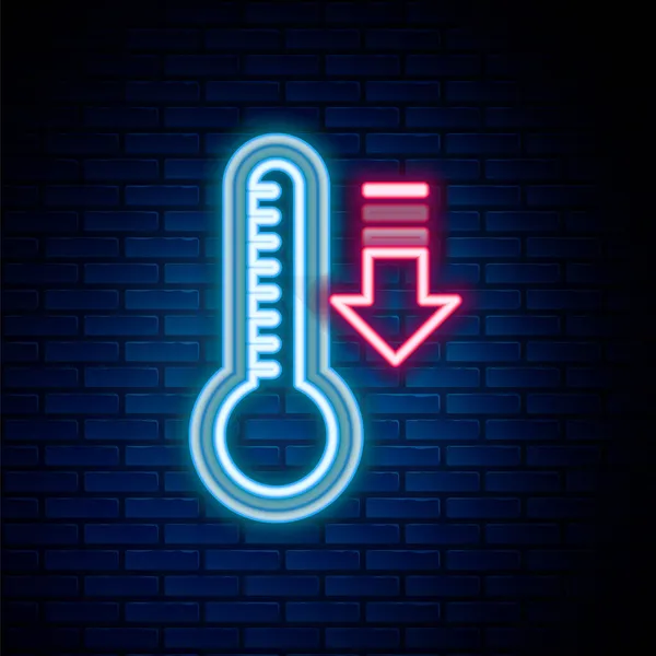 Leuchtendes Neon Line Meteorologie Thermometer Das Hitze Und Kälte Misst — Stockvektor