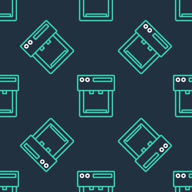 Çizgi kahve makinesi ikonu siyah arka planda kusursuz desen izole etti. Vektör