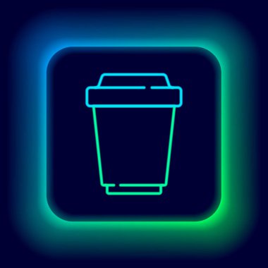 Siyah arka planda izole edilmiş parlak neon hattı kahve fincanı. Renkli taslak konsepti. Vektör