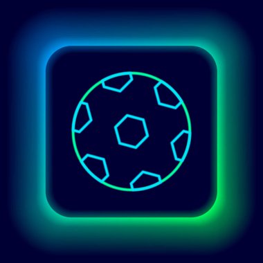 Parlayan neon hattı futbol topu simgesi siyah arkaplanda izole edildi. Futbol topu. Spor malzemeleri. Renkli taslak konsepti. Vektör