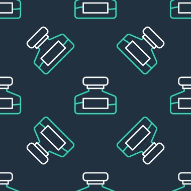 Çizgi mürekkep şişesi simgesi siyah arkaplandaki kusursuz deseni izole etti. Dolma kalem için el yazısı malzemeleri. Vektör