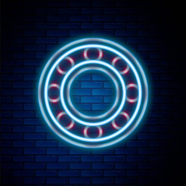 Parlayan neon hattı bisiklet topu taşıyıcı ikonu tuğla duvar arka planında izole edildi. Renkli taslak konsepti. Vektör