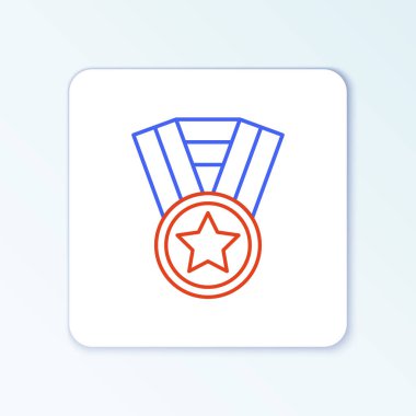 Beyaz arkaplanda çizgi madalyası simgesi izole edildi. Kazanan başarı işareti. Ödül madalyası. Renkli taslak konsepti. Vektör