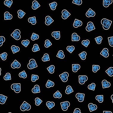 Köpek ikonlu Line Heart siyah arka planda izole edilmiş kusursuz desen. Yüreğindeki evcil hayvan pençesi. Hayvanlara sevgiler. Vektör