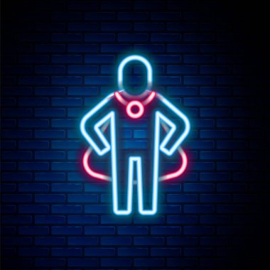 Parlayan neon hattı kafa avlama ikonu tuğla duvar arkasında izole edildi. İş hedefi ya da İstihdam tabelası. İş için insan kaynakları ve adam toplama. Renkli taslak konsepti. Vektör