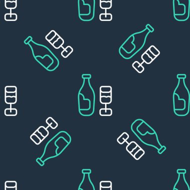 Cam ikonlu çizgi şarap şişesi siyah arka planda izole edilmiş. Vektör